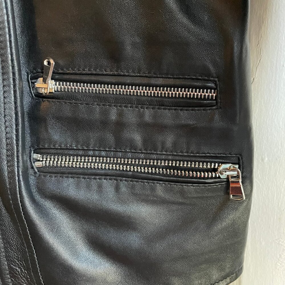 Real Italian leather black moto zip jacket size XL-XXL - Picture 5 of 11